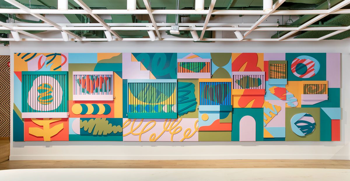 FLEX PVM Montreal - WeWork Office space art integration by MASSIVart, Olivier Charland, Thaïla Khampo for Ivanhoé Cambridge