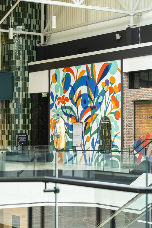 Art to bring a renewed sense of hope and wellness to local communities -MASSIVart - Francorama's mural at CF Fairview Pointe Claire, Montreal Photos by Felix Audette